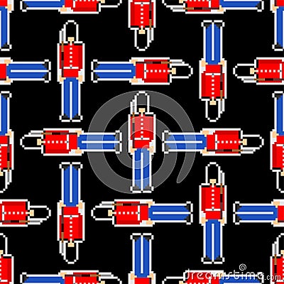 Beefeater British Royal Guardsman pixel art pattern seamless. 8 bit sentry grenadier in bear hat background. pixelated Vector Vector Illustration