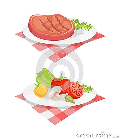 Beefsteak Served on Plate Vector Illustration Vector Illustration