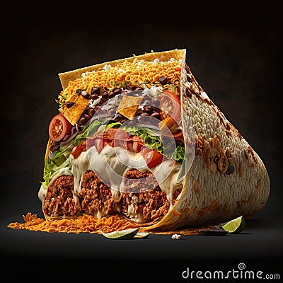 Beefy 5-layer burrito. Generative AI Stock Photo