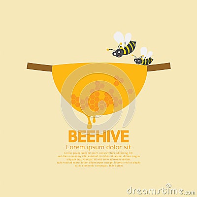 Beehive With Bees. Vector Illustration