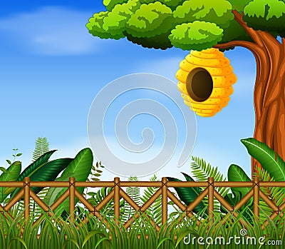 Beehive in the garden Vector Illustration