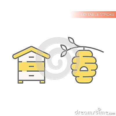 Beehive, wild and manmade vector icon set Vector Illustration