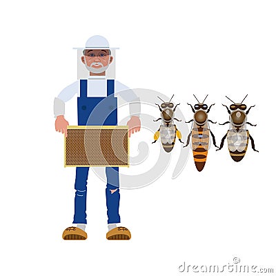 Beekeeper with bees Vector Illustration