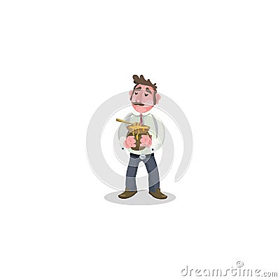 Beekeeper in holding clay jug with honey in hands Vector Illustration