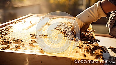 The beekeeper& x27;s smoker gently calms the bees, allowing for safe hive maintenance. Stock Photo