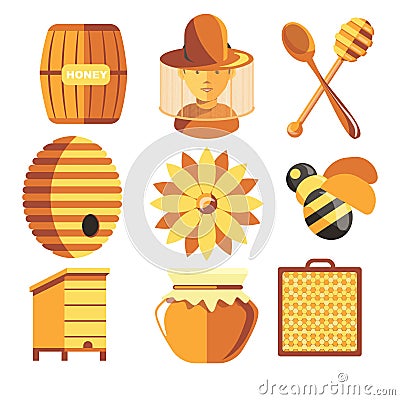 Beekeeping farm beekeeper and apiary apiculture honey production Vector Illustration