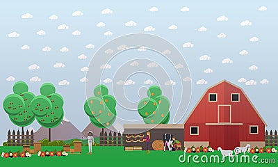 Beekeeping and farming concept vector illustration in flat style Vector Illustration