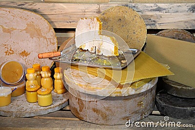 Products of livelihoods of bees. Products of beekeeping. Stock Photo