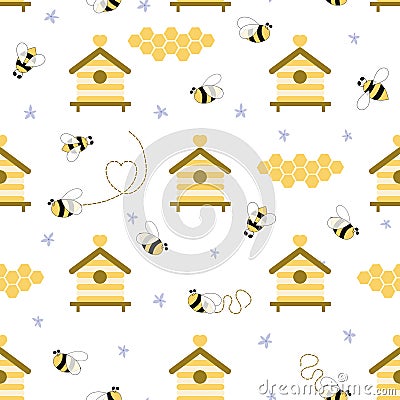 Beekeeping seamless pattern Honey apiary beehive background Organic honey product wallpaper vector Vector Illustration