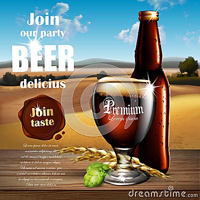 Beer advertising design. Highly realistic illustration with the Vector Illustration