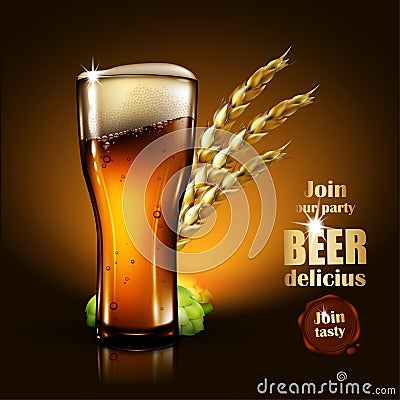 Beer advertising design. Highly realistic illustration with the Vector Illustration