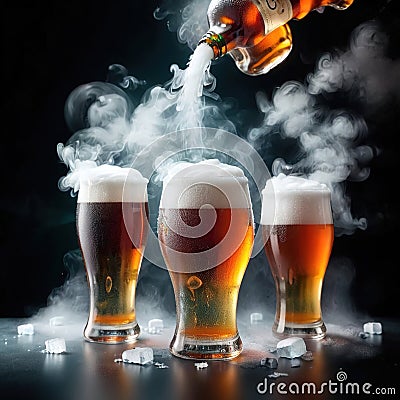 Beer alcohol drink, frozen and cold, covered with ice Stock Photo