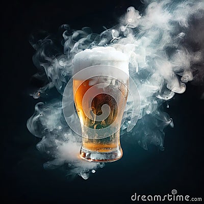 Beer alcohol drink, frozen and cold, covered with ice Stock Photo