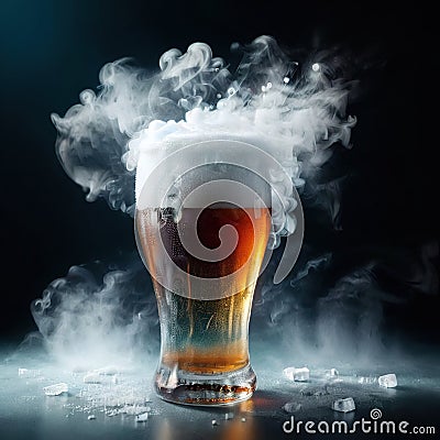 Beer alcohol drink, frozen and cold, covered with ice Stock Photo
