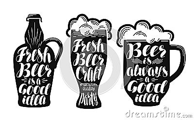 Beer, ale label set. Collection decorative elements for menu restaurant or pub, bar. Lettering, calligraphy vector Vector Illustration