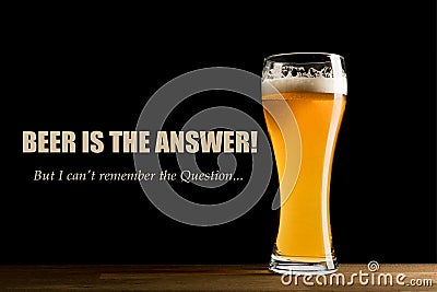 Beer is the answer, I can't remember the question. Funny Memes Stock Photo