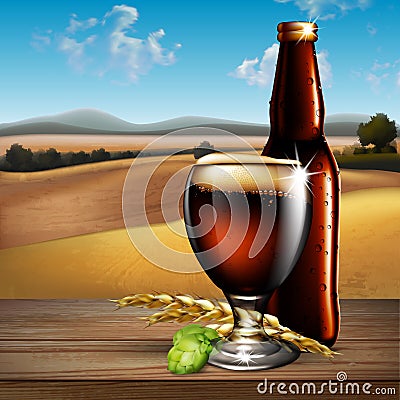 Beer background. Highly realistic illustration with the effect Vector Illustration