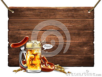 Beer background with a mug of foamy beer. Highly realistic illustration Vector Illustration