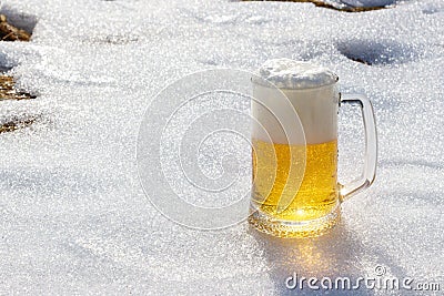 Beer on the background of snow. Stock Photo