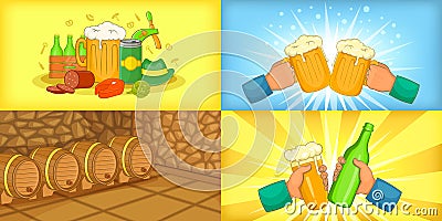 Beer banner set horizontal, cartoon style Vector Illustration