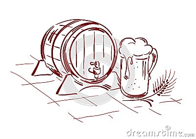 Beer barrel and mug Vector Illustration