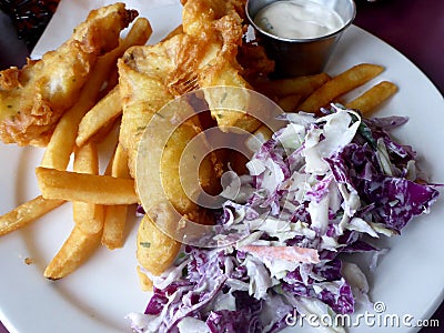 Beer Battered Fresh Fish & Chips Stock Photo