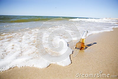 Beer on a Beach Stock Photo