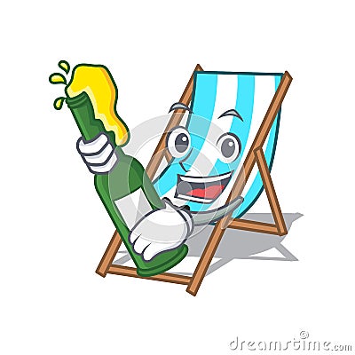 With beer beach chair mascot cartoon Vector Illustration