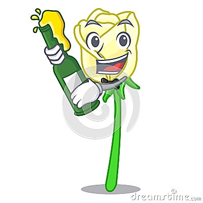 With beer beautiful white rose on the cartoon Vector Illustration