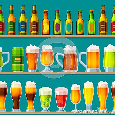 Beer in beerhouse brewery vector beermug or beerbottle and dark ale in bar on beery party with alcohol and beered up in Vector Illustration