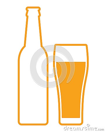 Beer bottle and glass Cartoon Illustration