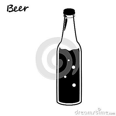 Beer bottle, retro line drawing glass silhouettes, old fashioned vintage hand drawing on white background. Vector illustration Vector Illustration