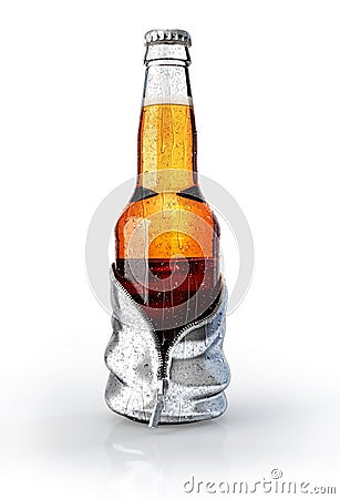 Beer bottle striptease Stock Photo