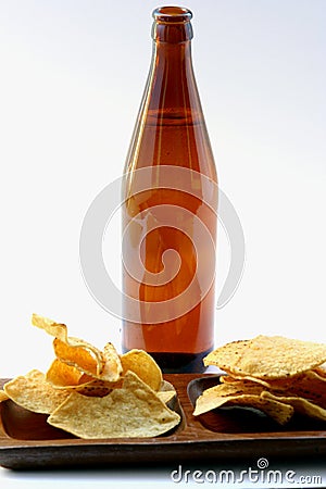 Beer Bottle with Unhealthy Eating Stock Photo