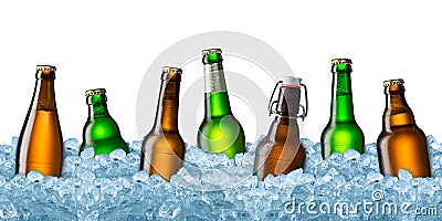 Beer bottles on ice Stock Photo