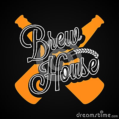 Beer Bottles Logo. Brew House Label Background. Vector Illustration