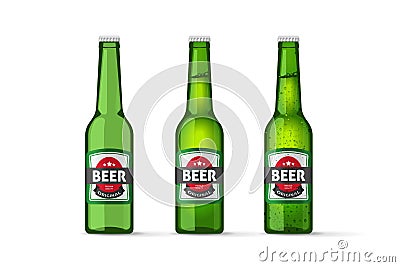 Beer bottles vector objects , realistic full cold and empty green beer bottle Vector Illustration