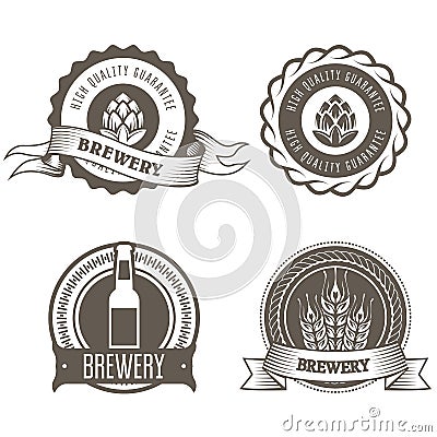 Beer and brewery emblems with hop buds Vector Illustration