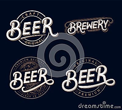 Beer and Brewery hand written lettering logos Vector Illustration