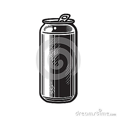 Beer can. Hand drawn vector illusration isolated on white. Stock Photo