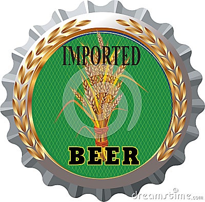 Beer cap with image of a barley bunch Vector Illustration