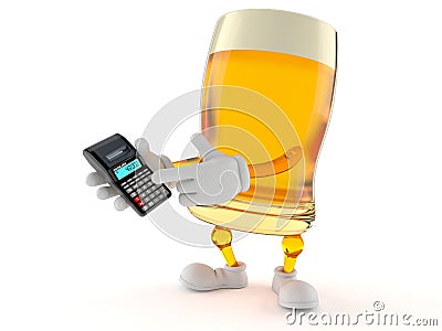 Beer character using calculator Stock Photo