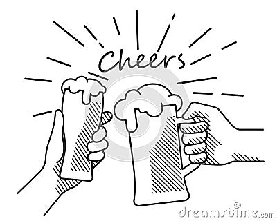 Beer cheers hand b&w Vector Illustration