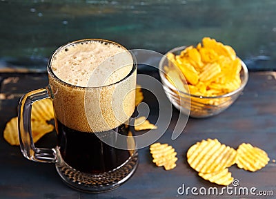 beer with chips Stock Photo
