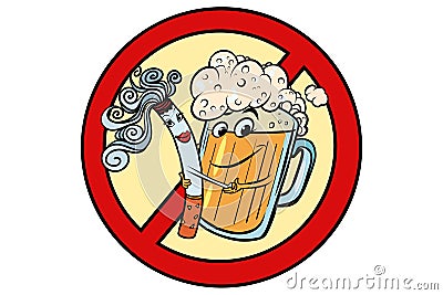 Beer and cigarette, sign ban Vector Illustration