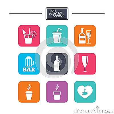 Beer, coffee and tea icons. Alcohol drinks. Vector Illustration