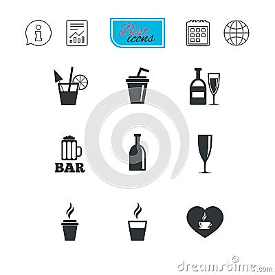 Beer, coffee and tea icons. Alcohol drinks. Vector Illustration