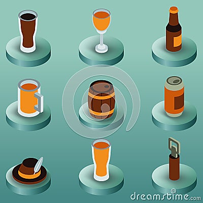 Beer color isometric icons Vector Illustration