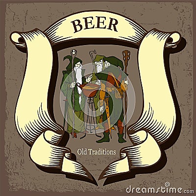 Beer design with tree wizards Vector Illustration