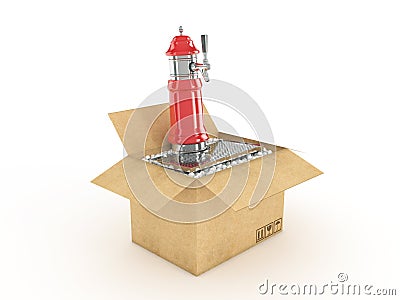 Beer dispenser in cardboard box Stock Photo